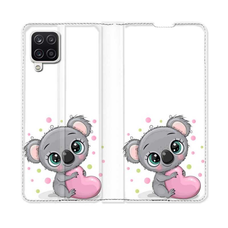 Housse Cuir Portefeuille Pour Samsung Galaxy A12 Animal Koala Cœur