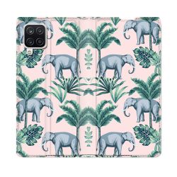 Housse Cuir Portefeuille Pour Samsung Galaxy A12 Animal Elephant Pattern
