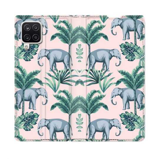 Housse Cuir Portefeuille Pour Samsung Galaxy A12 Animal Elephant Pattern