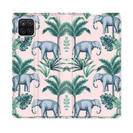 Housse Cuir Portefeuille Pour Samsung Galaxy A12 Animal Elephant Pattern