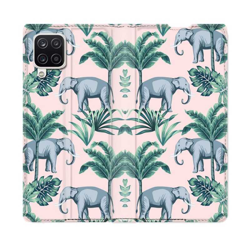 Housse Cuir Portefeuille Pour Samsung Galaxy A12 Animal Elephant Pattern
