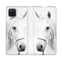 Housse Cuir Portefeuille Pour Samsung Galaxy A12 Animal Cheval Cristal