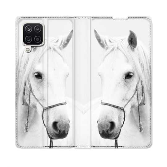 Housse Cuir Portefeuille Pour Samsung Galaxy A12 Animal Cheval Cristal