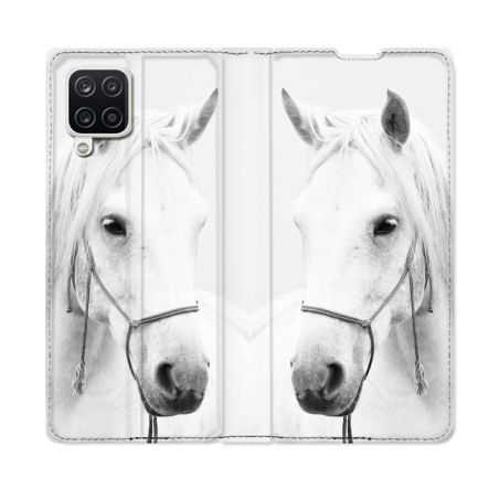 Housse Cuir Portefeuille Pour Samsung Galaxy A12 Animal Cheval Cristal