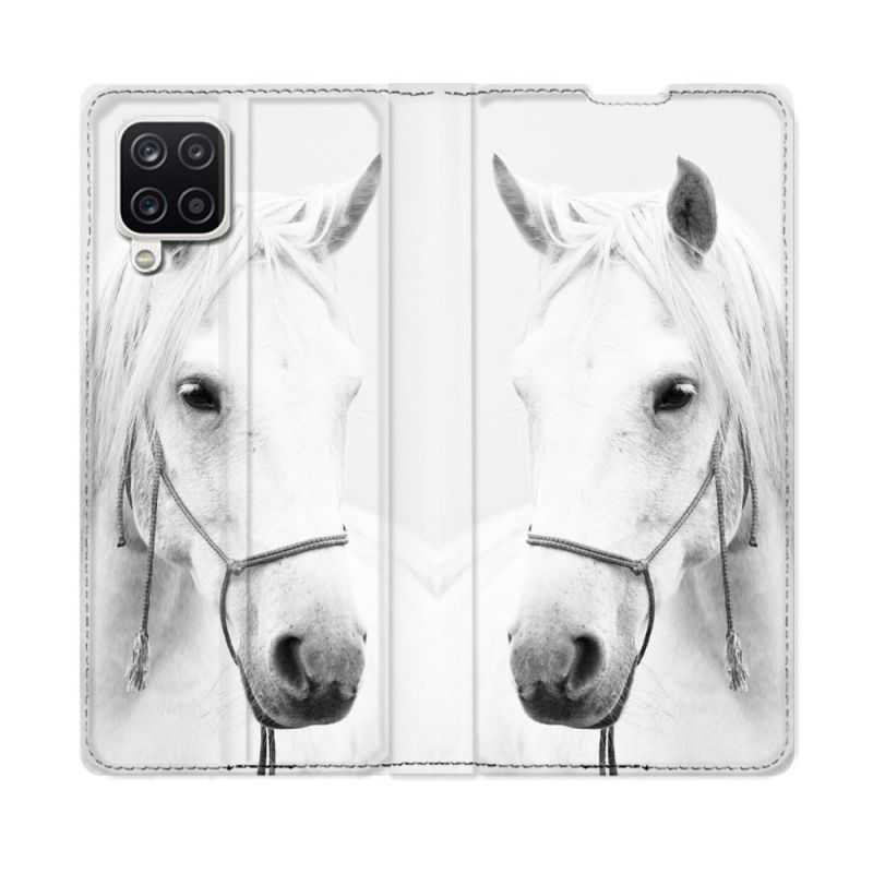Housse Cuir Portefeuille Pour Samsung Galaxy A12 Animal Cheval Cristal