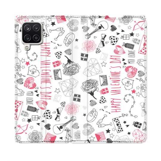 Housse Cuir Portefeuille Pour Samsung Galaxy A12 Amour Valentines