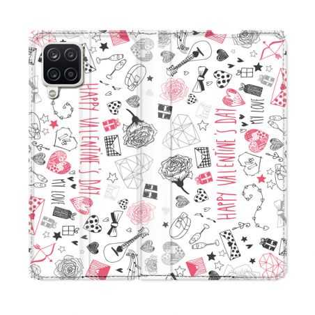 Housse Cuir Portefeuille Pour Samsung Galaxy A12 Amour Valentines