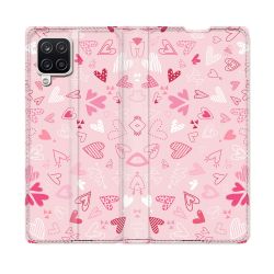 Housse Cuir Portefeuille Pour Samsung Galaxy A12 Amour Ptis Coeurs
