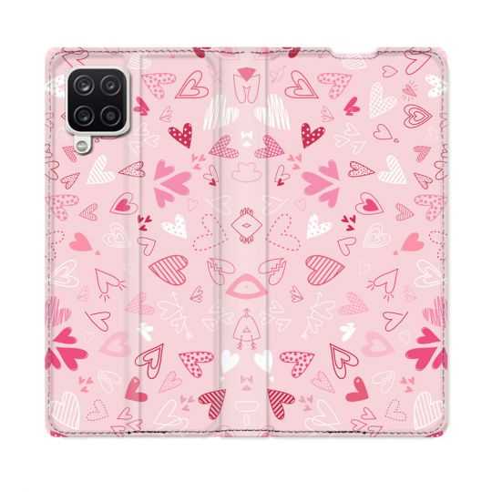 Housse Cuir Portefeuille Pour Samsung Galaxy A12 Amour Ptis Coeurs