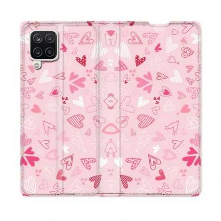 Housse Cuir Portefeuille Pour Samsung Galaxy A12 Amour Ptis Coeurs