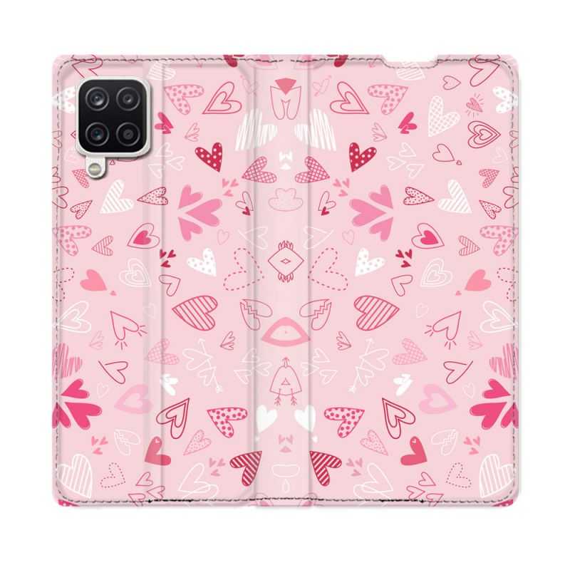 Housse Cuir Portefeuille Pour Samsung Galaxy A12 Amour Ptis Coeurs
