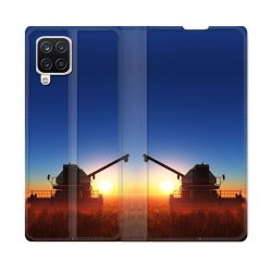 Housse Cuir Portefeuille Pour Samsung Galaxy A12 Agriculture Moissonneuse Soleil