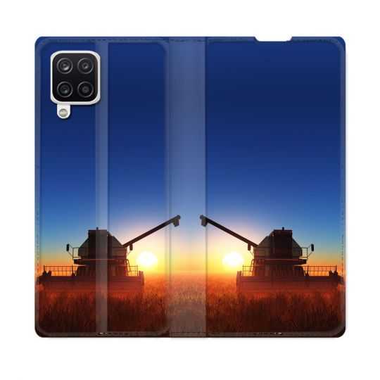 Housse Cuir Portefeuille Pour Samsung Galaxy A12 Agriculture Moissonneuse Soleil