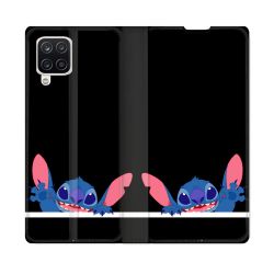 Housse Cuir Portefeuille Pour Samsung Galaxy A12 Stitch Noir