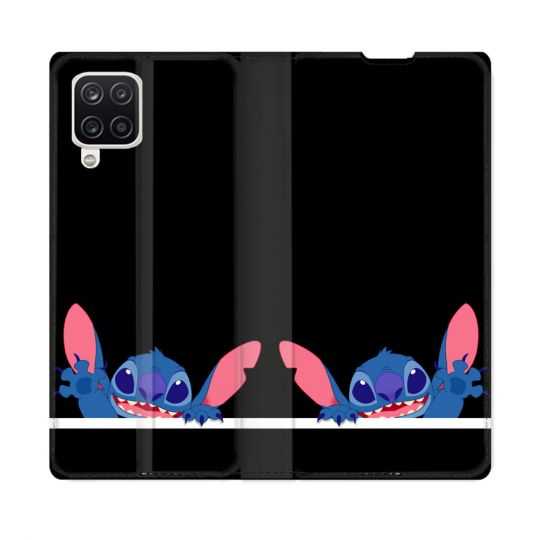Housse Cuir Portefeuille Pour Samsung Galaxy A12 Stitch Noir