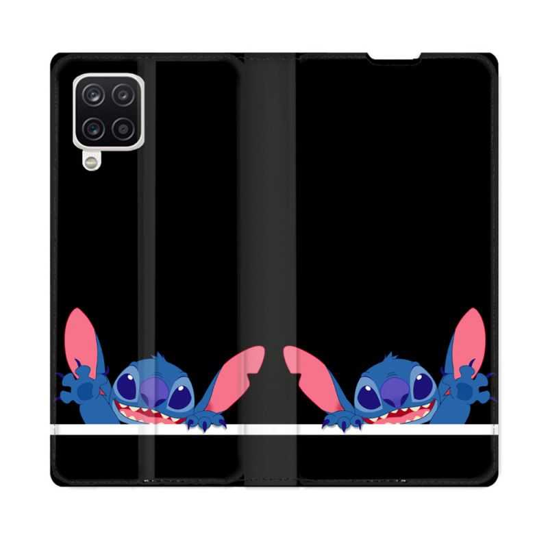 Housse Cuir Portefeuille Pour Samsung Galaxy A12 Stitch Noir
