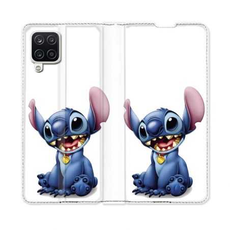 Housse Cuir Portefeuille Pour Samsung Galaxy A12 Stitch Blanc