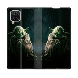 Housse Cuir Portefeuille Pour Samsung Galaxy A12 Star Wars - Yoda sombre