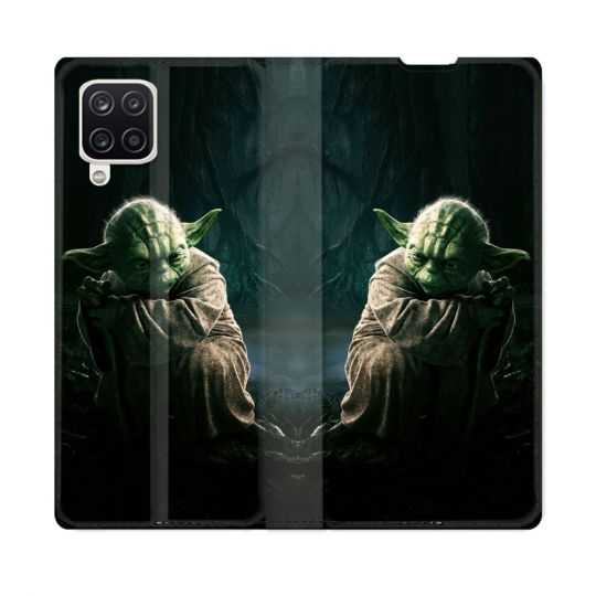 Housse Cuir Portefeuille Pour Samsung Galaxy A12 Star Wars - Yoda sombre