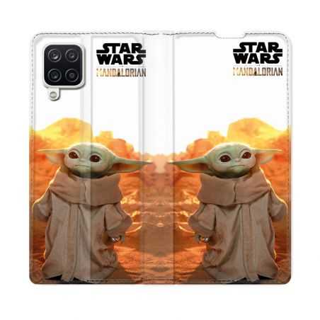 Housse Cuir Portefeuille Pour Samsung Galaxy A12 Star Wars - Yoda bebe soleil
