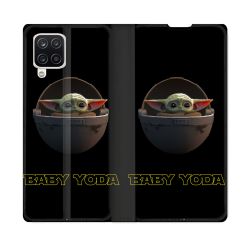 Housse Cuir Portefeuille Pour Samsung Galaxy A12 Star Wars - Yoda bebe noir