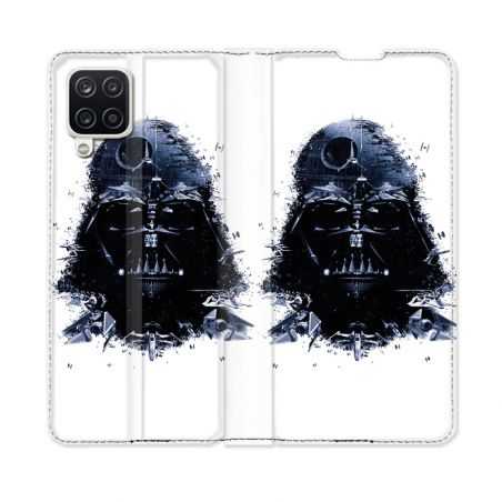 Housse Cuir Portefeuille Pour Samsung Galaxy A12 Star Wars - Dark Vador Blanc