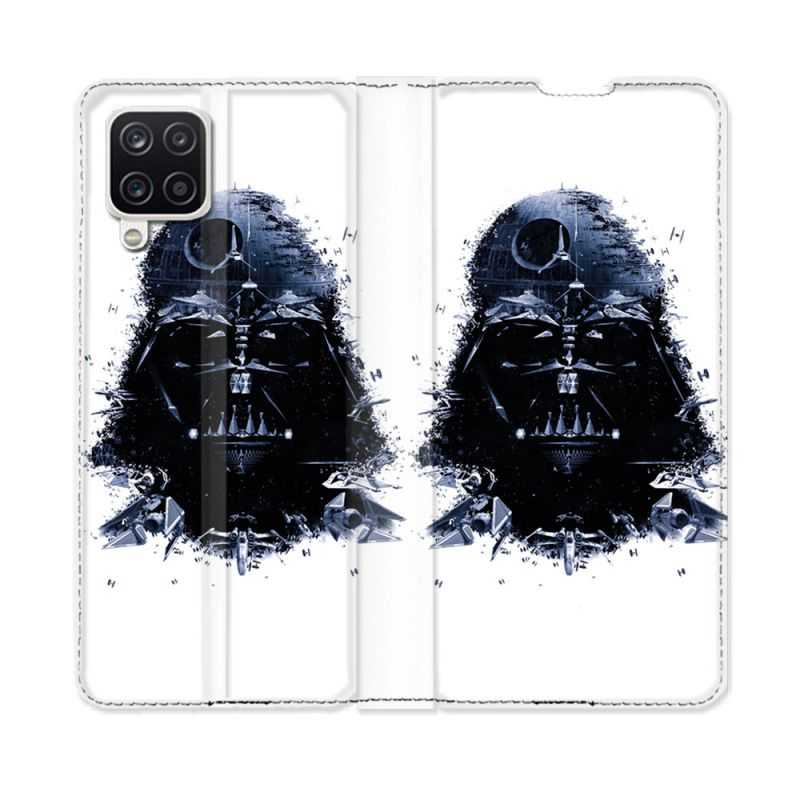 Housse Cuir Portefeuille Pour Samsung Galaxy A12 Star Wars - Dark Vador Blanc