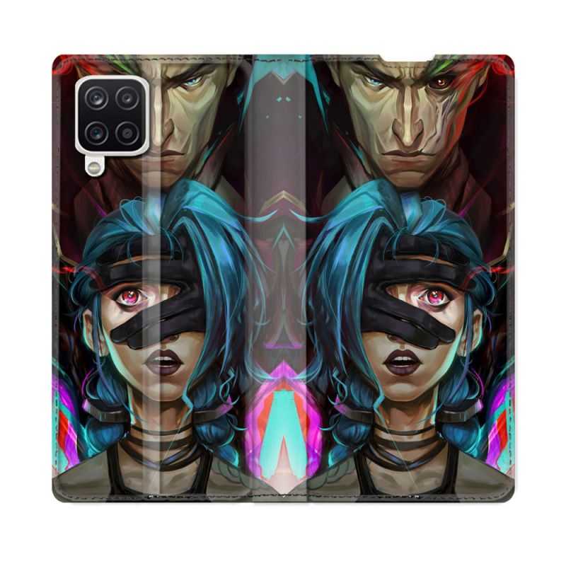 Housse Cuir Portefeuille Pour Samsung Galaxy A12 Arcane Jynx Bleu