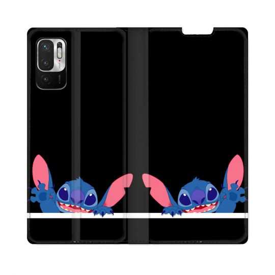 Housse Cuir Portefeuille Pour Redmi Note 10 5G Stitch Noir