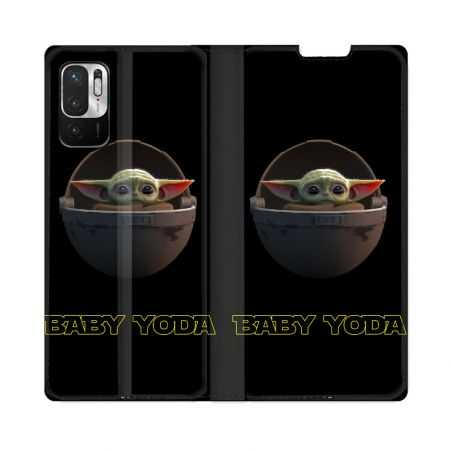 Housse Cuir Portefeuille Pour Redmi Note 10 5G Star Wars - Yoda bebe noir
