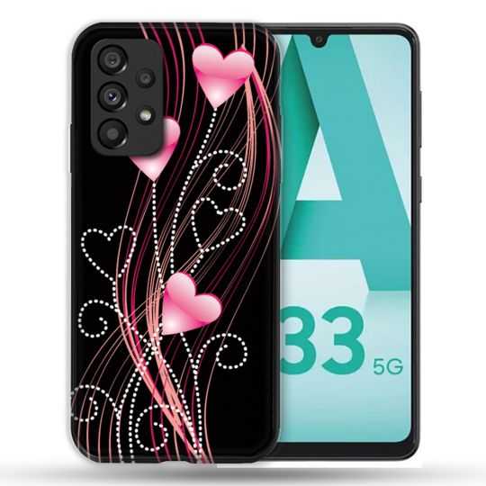 Coque Pour Samsung Galaxy A33 5G Amour Coeur Rose Montant sur Noir