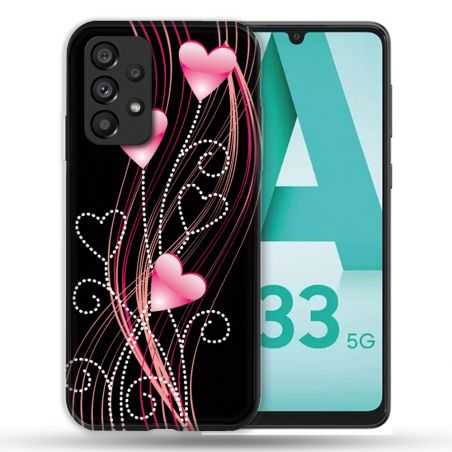 Coque Pour Samsung Galaxy A33 5G Amour Coeur Rose Montant sur Noir