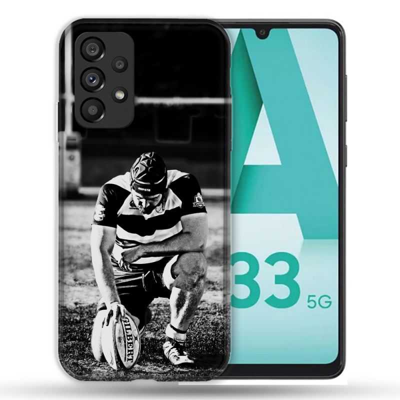 Coque Pour Samsung Galaxy A33 5G Sport Rugby Noir Blanc