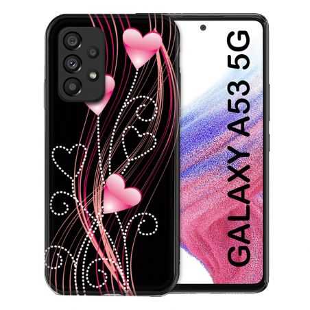 Coque Pour Samsung Galaxy A53 5G Amour Coeur Rose Montant sur Noir
