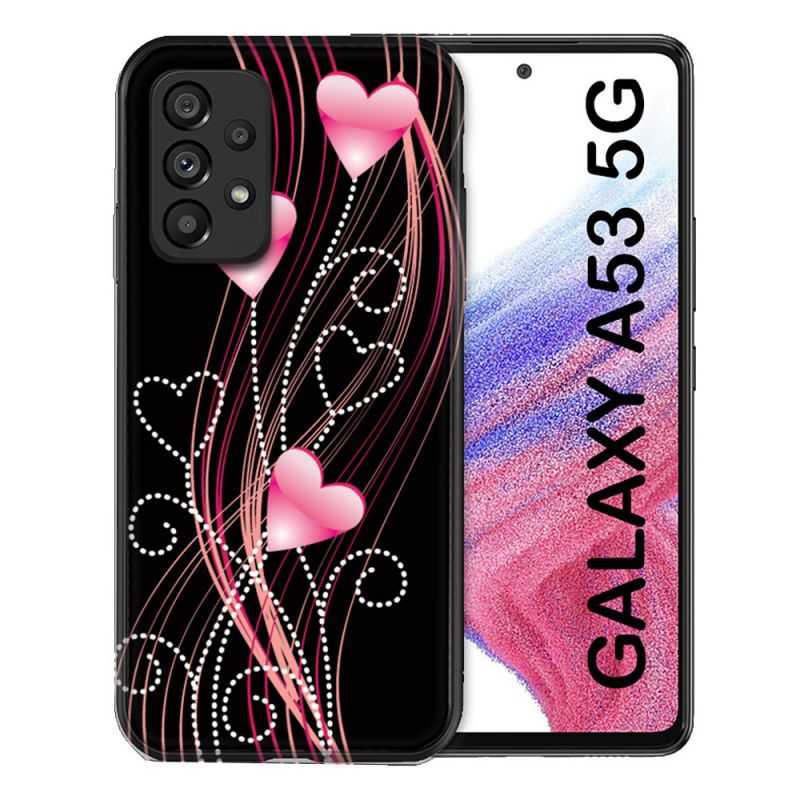 Coque Pour Samsung Galaxy A53 5G Amour Coeur Rose Montant sur Noir