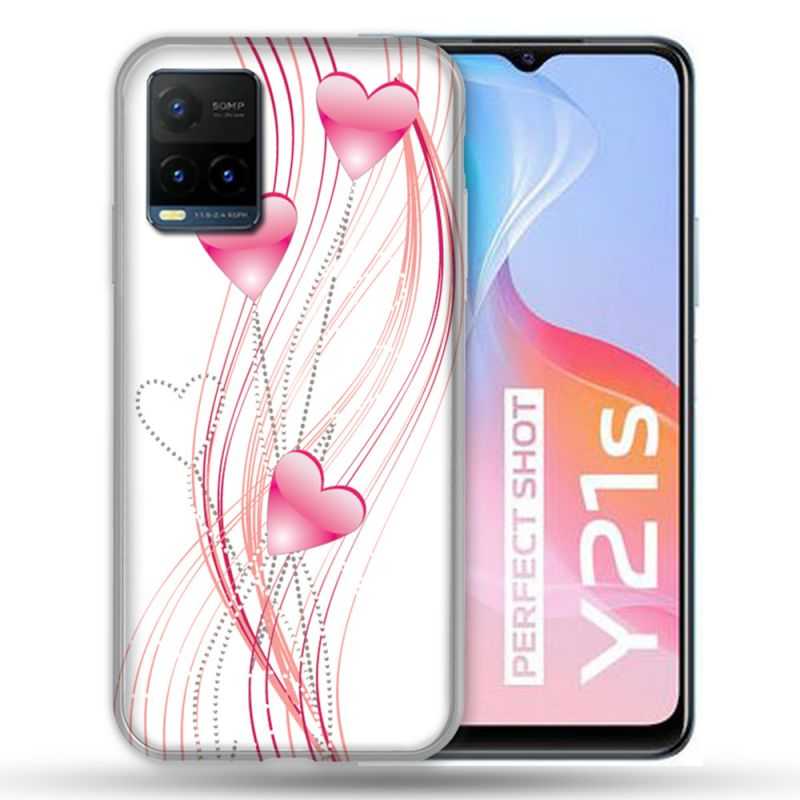 Coque Pour Vivo Y21 / Y21S / Y33S Amour Coeur Rose Montant sur Blanc