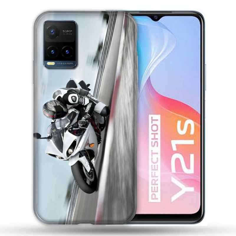 Coque Pour Vivo Y21 / Y21S / Y33S Moto Course GP Blanche
