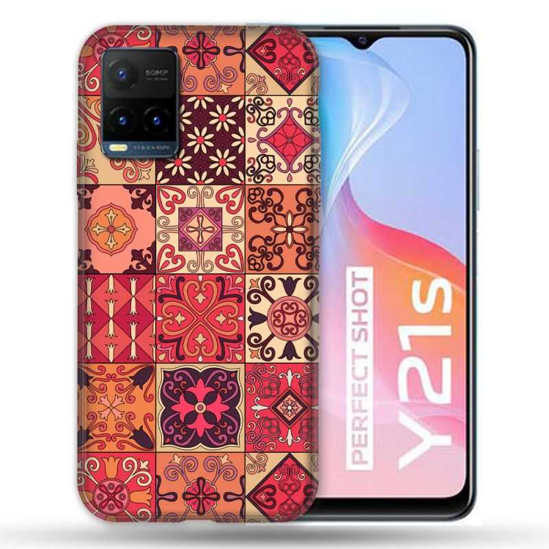 Coque Pour Vivo Y21 / Y21S / Y33S Texture Carreau Ciment Rouge