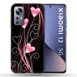 Coque Pour Xiaomi 12 Amour Coeur Rose Montant sur Noir