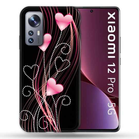 Coque Pour Xiaomi 12 Pro Amour Coeur Rose Montant sur Noir