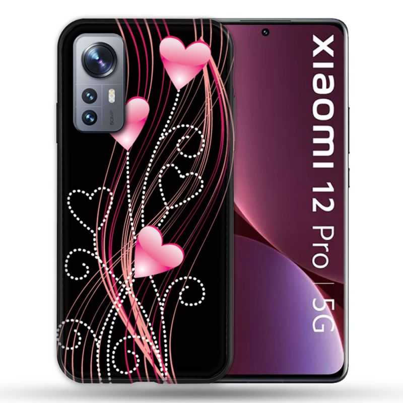Coque Pour Xiaomi 12 Pro Amour Coeur Rose Montant sur Noir