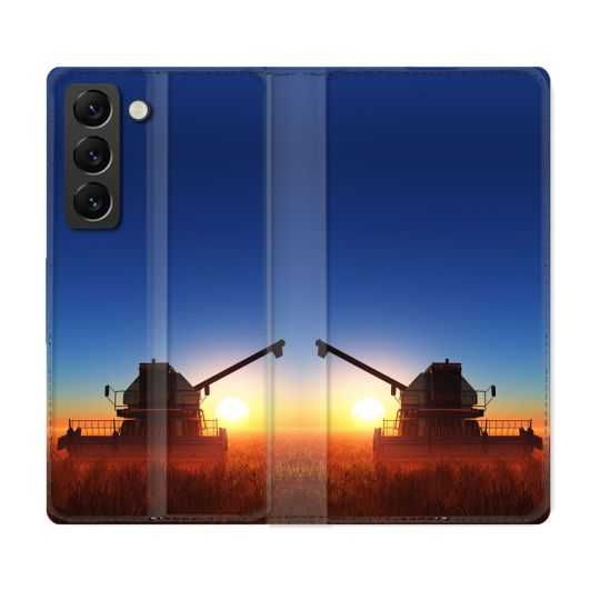 Housse Cuir Portefeuille Pour Samsung Galaxy S21 FE Agriculture Moissonneuse