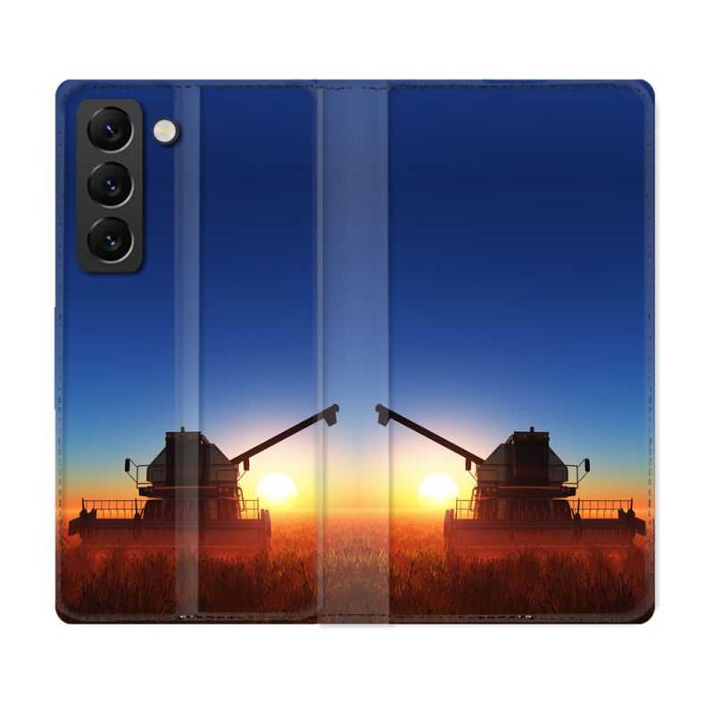 Housse Cuir Portefeuille Pour Samsung Galaxy S21 FE Agriculture Moissonneuse