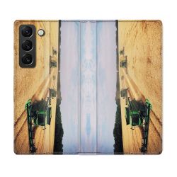Housse Cuir Portefeuille Pour Samsung Galaxy S21 FE Agriculture Moissonneuse Soleil