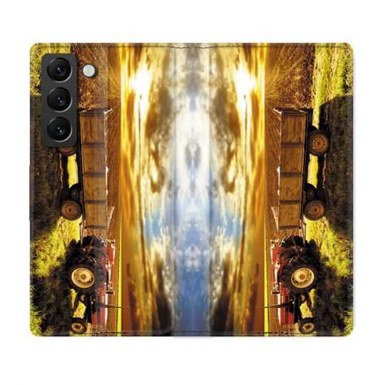 Housse Cuir Portefeuille Pour Samsung Galaxy S21 FE Agriculture Tracteur Color