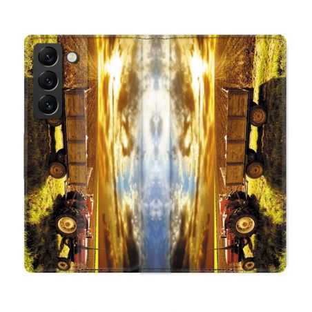 Housse Cuir Portefeuille Pour Samsung Galaxy S21 FE Agriculture Tracteur Color