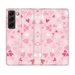 Housse Cuir Portefeuille Pour Samsung Galaxy S21 FE Amour Ptis Coeurs