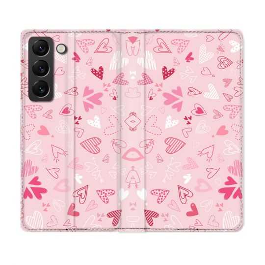 Housse Cuir Portefeuille Pour Samsung Galaxy S21 FE Amour Ptis Coeurs