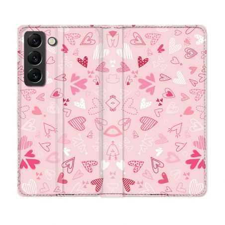 Housse Cuir Portefeuille Pour Samsung Galaxy S21 FE Amour Ptis Coeurs