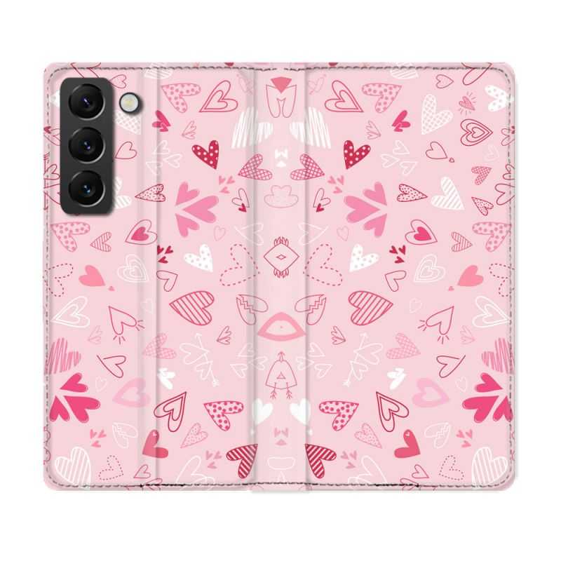 Housse Cuir Portefeuille Pour Samsung Galaxy S21 FE Amour Ptis Coeurs